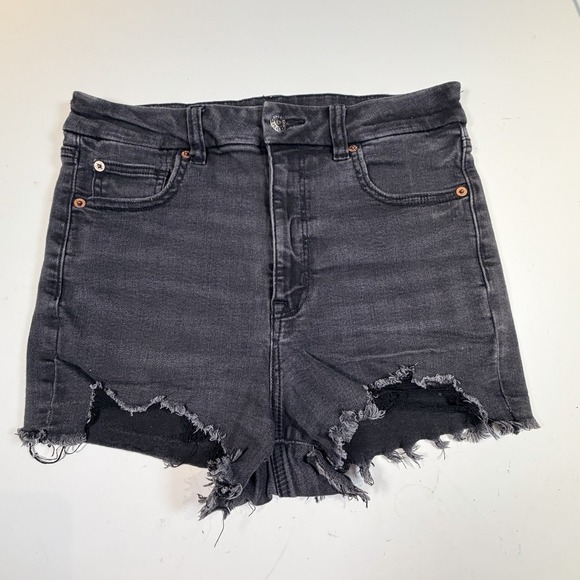 American Eagle Women's Size 8 Black Denim Curvy Hi-Rise Shortie Grunge Festival - Picture 6 of 6